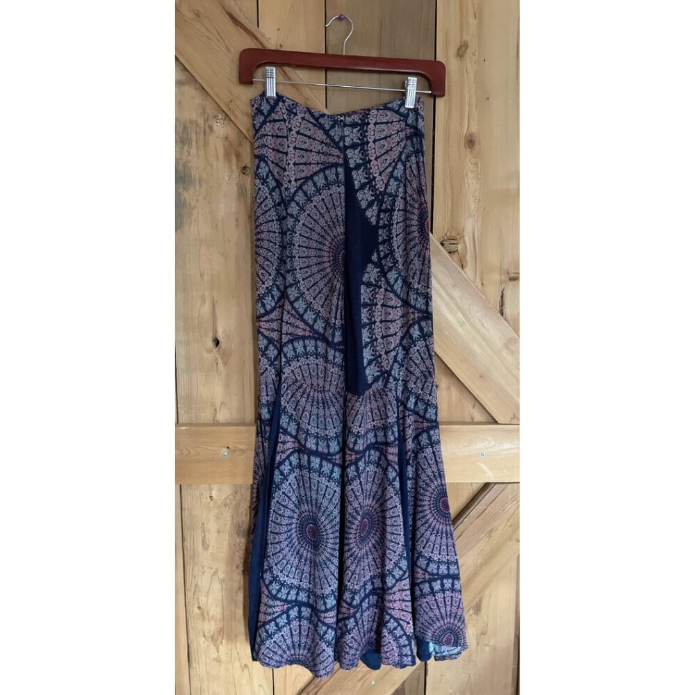 YIREH Boho Maxi Flare Skirt, Mandela Blue/Purple Sustainable, Festival Sz. XS - Picture 3 of 7